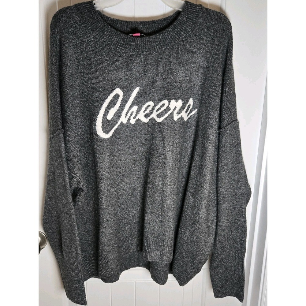 Vince Camuto Women's Gray Holiday Sweater 2XL Cheers